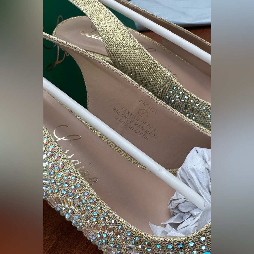Lauren Lorraine Rachel Gold Embellished Heels Size 7 NIB Holiday Party Shoes - Picture 6 of 12